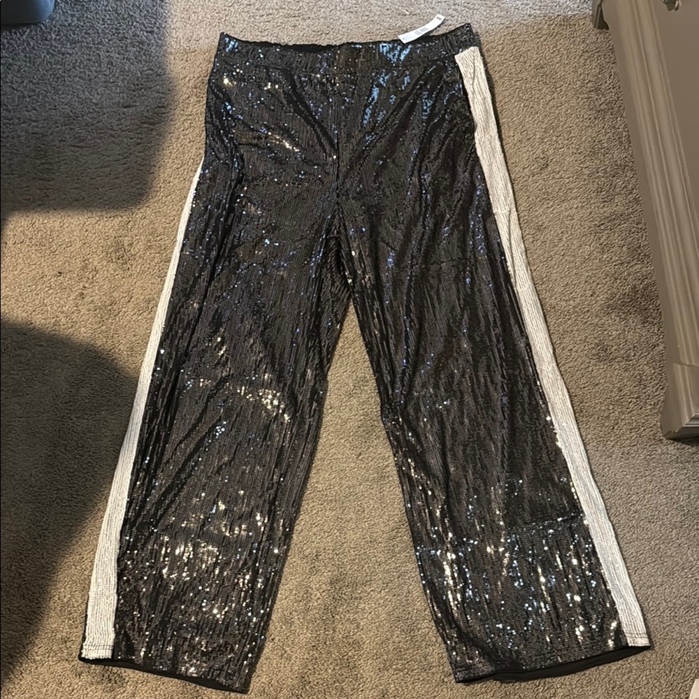 ASOS Black Sequin Pants with White Stripe TALL SIZE